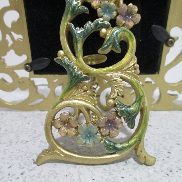 *Bella Lux Green Gold Floral Rhinestone Embellished Table Top Picture Frame - Picture 5 of 5